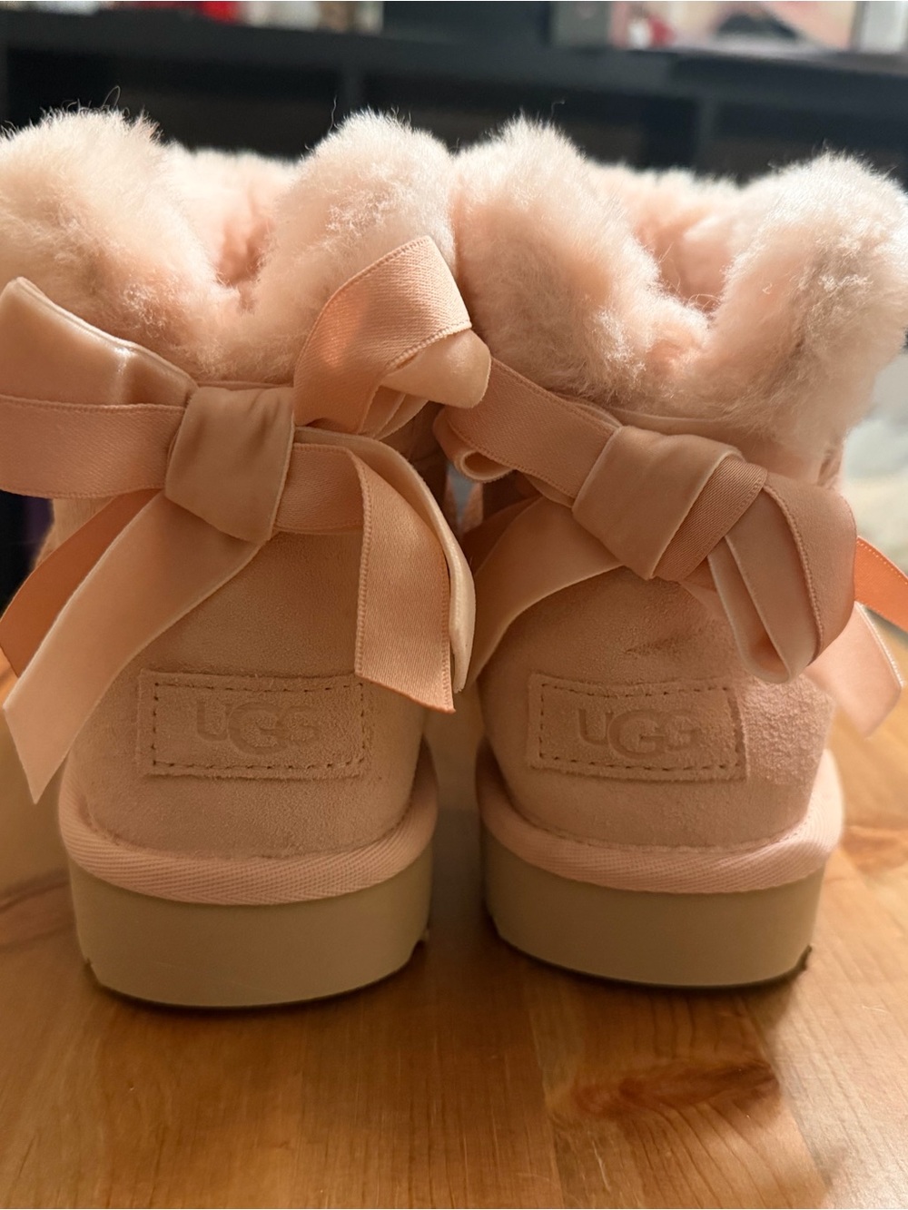 UGG Pink Bow Back Shearling Ankle Boots